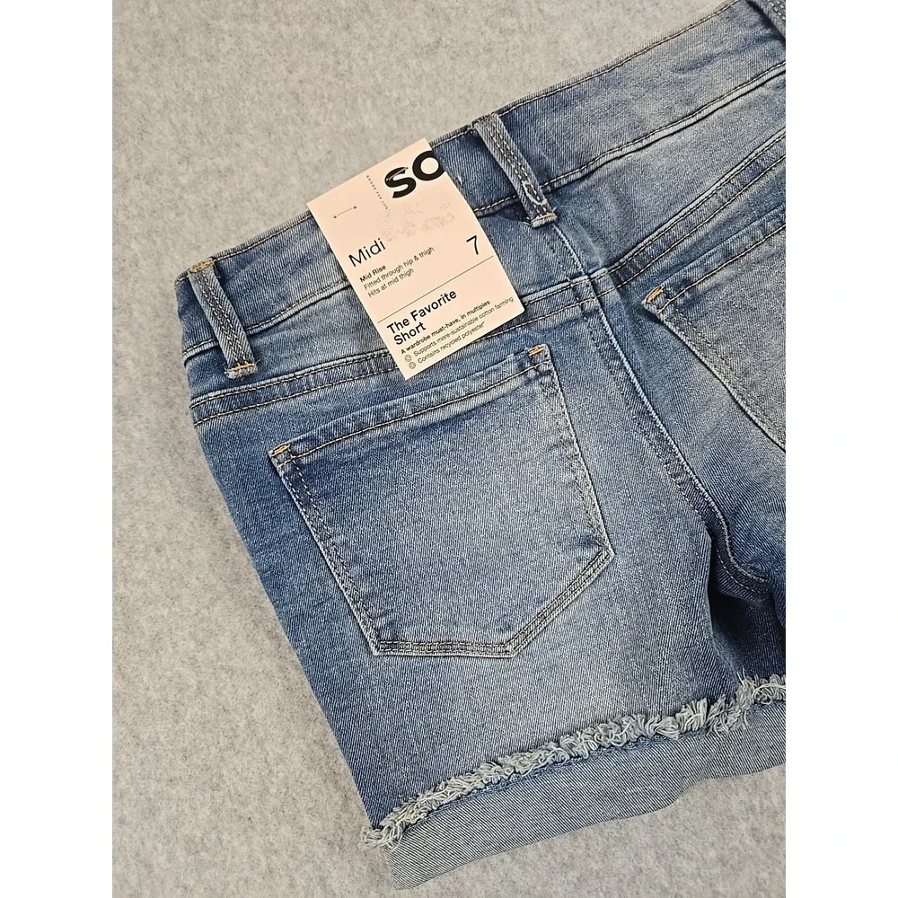 SO Jean Shorts Girls Size 7 Cut Off Mid Rise Denim Floral Shortie Jeans NWT